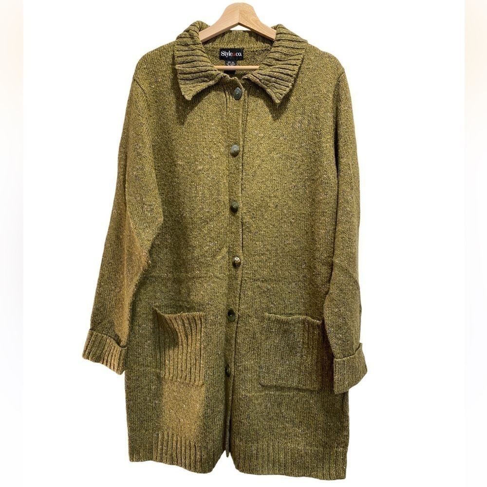 VINTAGE STYLE & CO KNIT GREEN LONG COAT SIZE XL